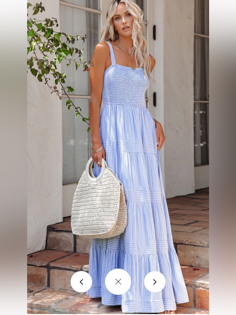 Commense Light Blue Striped Maxi Dress